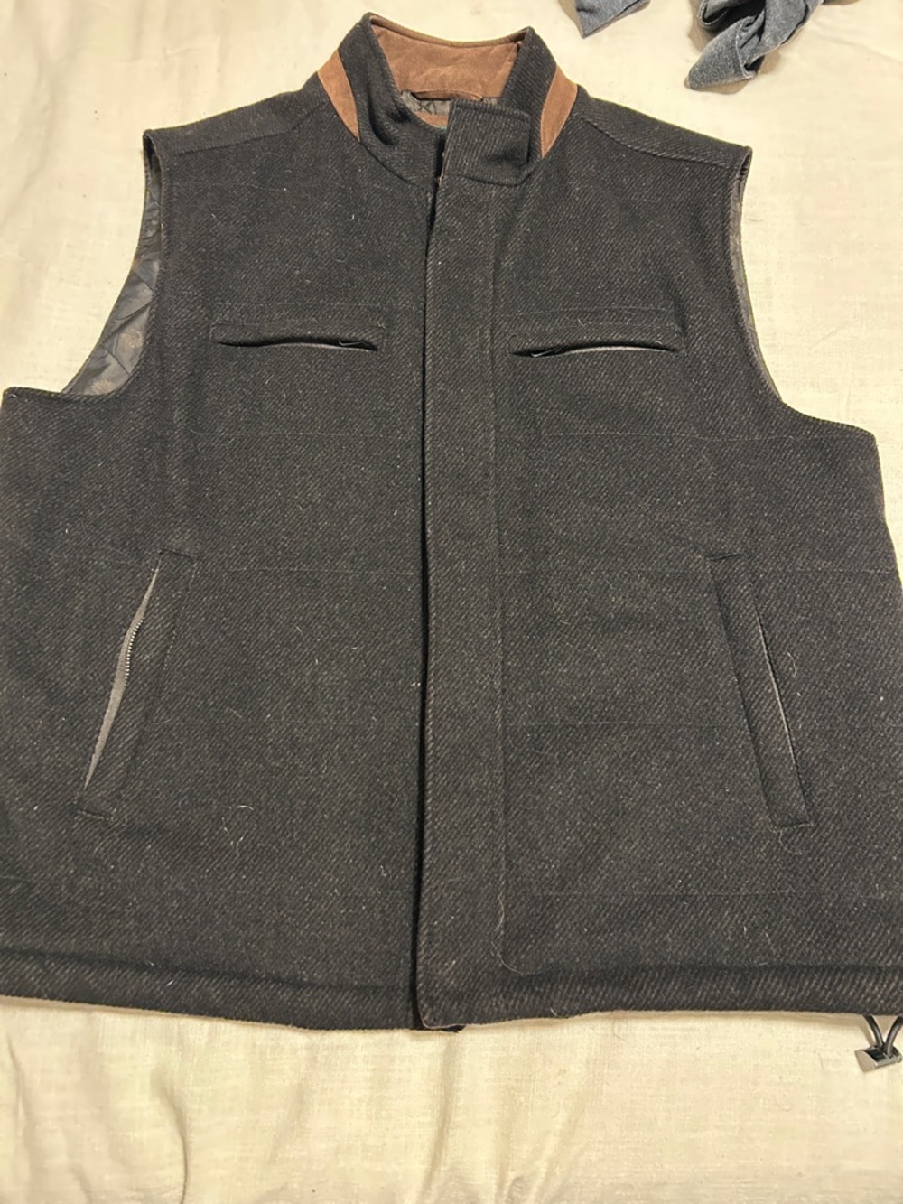 Talbots Charcoal Vest with Tan Contrast Collar